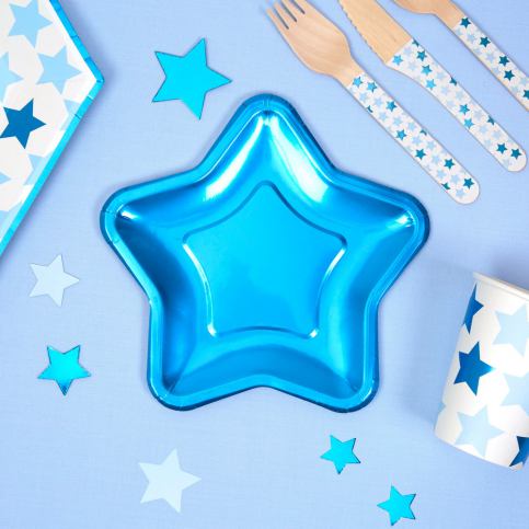 Sada 8 malých papírových talířů ve tvaru hvězdy Neviti Foil Star Blue - Bonami.cz