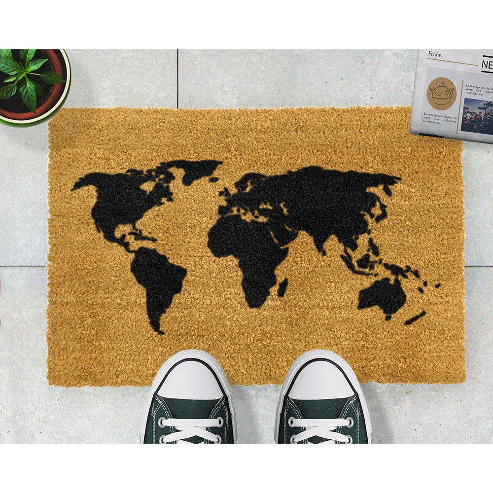 Rohožka z přírodního kokosového vlákna Artsy Doormats World Map, 40 x 60 cm - Bonami.cz