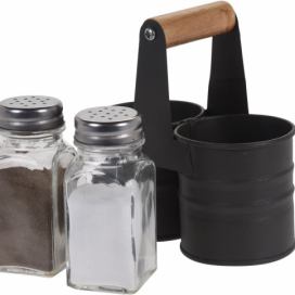 EH Excellent Houseware Sada pepře a soli v kovovém košíku, 13 x 6 cm, černá