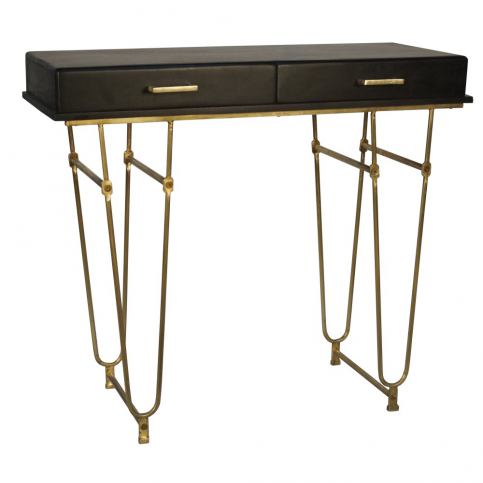 Černý konzolový stolek z mangového dřeva s detaily ve zlaté barvě Miloo Home Savoy - Bonami.cz
