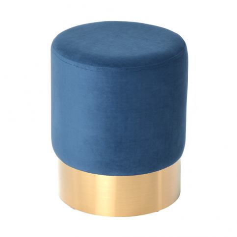 Tmavě modrý sametový puf s podnožím ve zlaté barvě Miloo Home Noche, ⌀ 35 cm - Bonami.cz