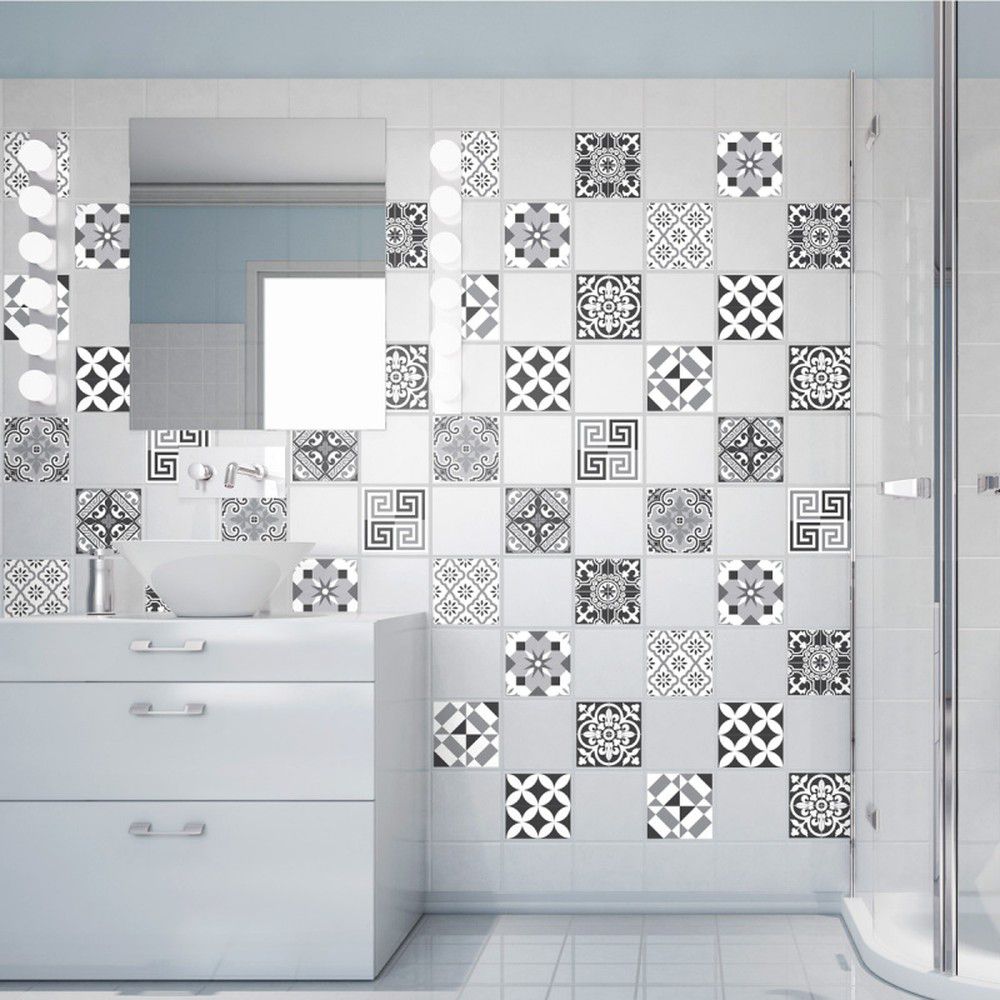 Sada 60 nástěnných samolepek Ambiance Wall Decals Elegant Tiles Shade of Grey, 20 x 20 cm - Bonami.cz