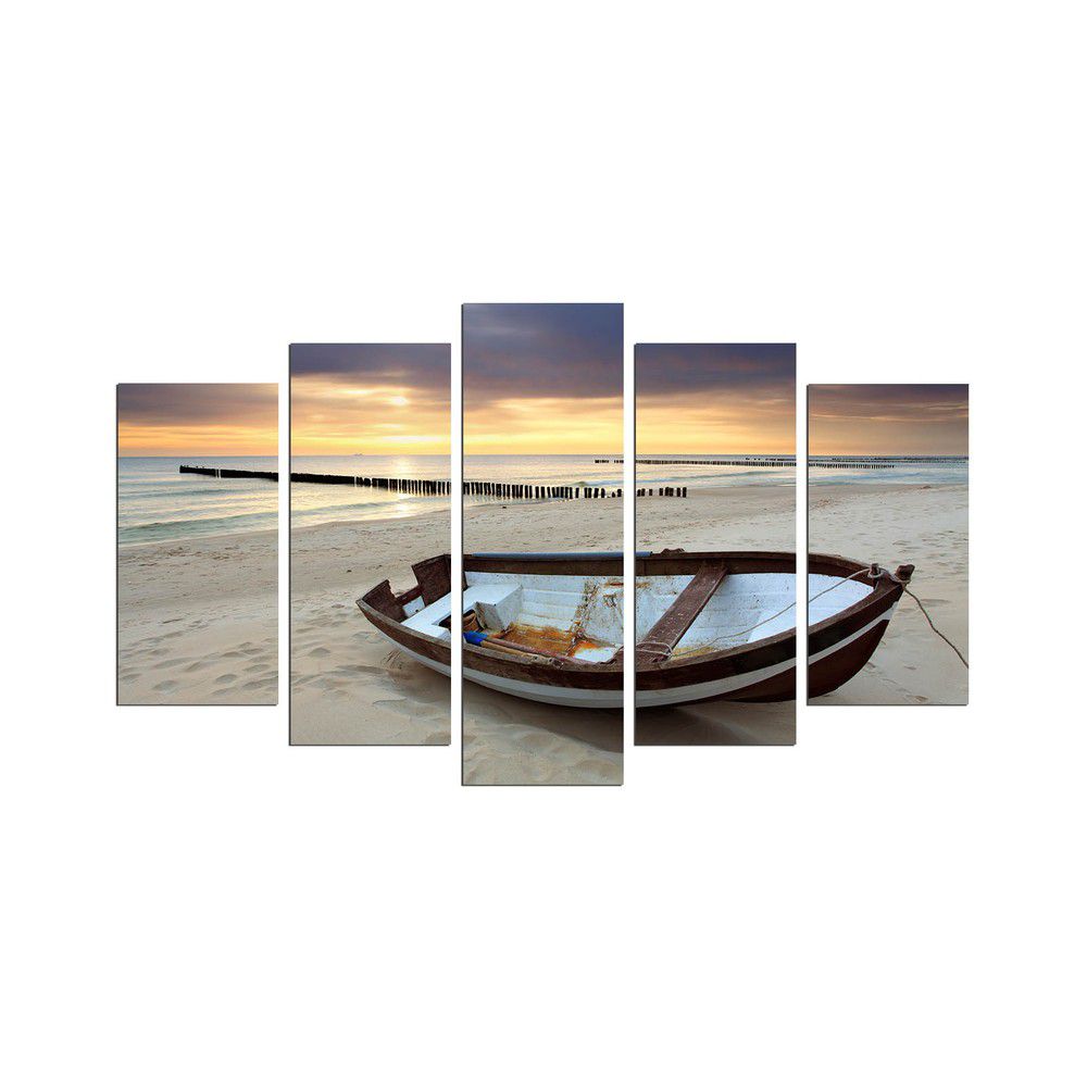 Hanah Home Vícedílný obraz Sunset Over The Sea And Boat 110x60 cm - Bonami.cz