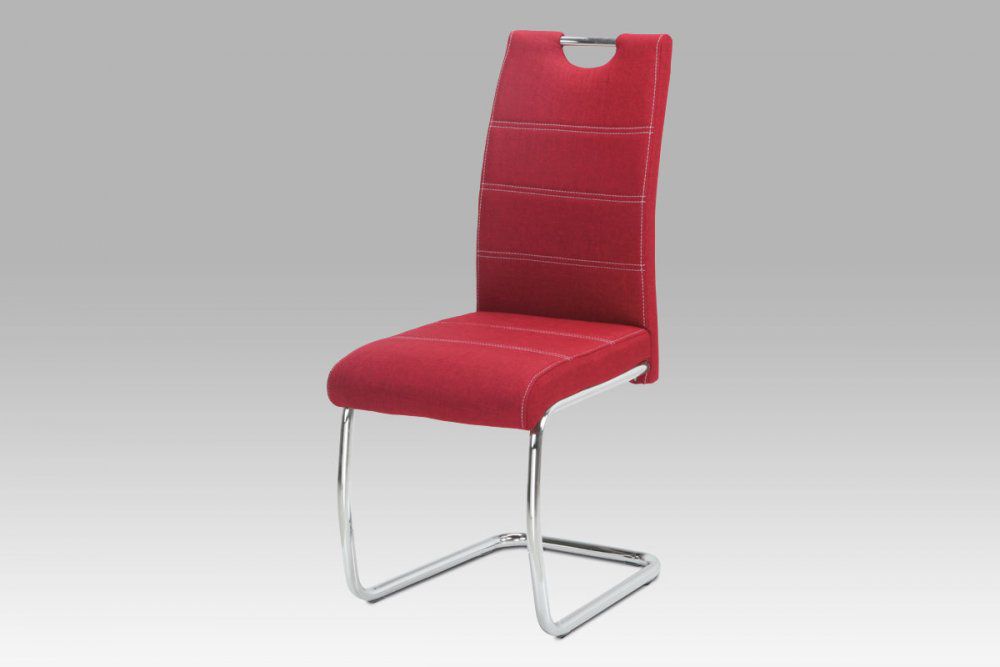 Jídelní židle, červená látka, bílé prošití, kov chrom - DEKORHOME.CZ