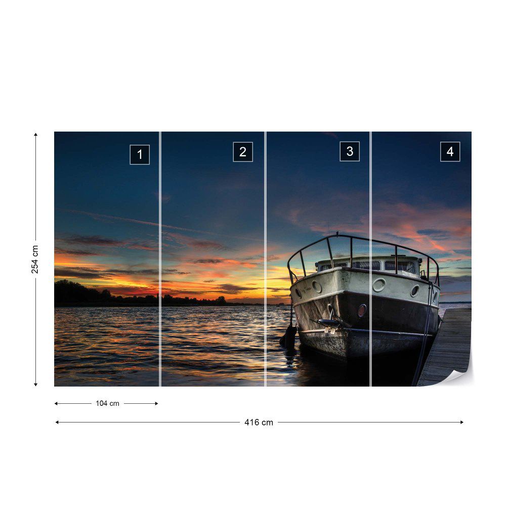 Fototapeta GLIX - Boat At Sunset Coastal + lepidlo ZDARMA Vliesová tapeta  - 416x254 cm - GLIX DECO s.r.o.