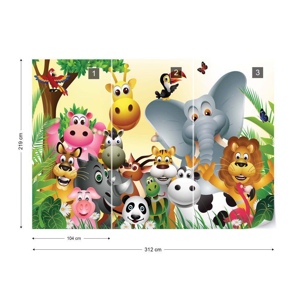 Fototapeta GLIX - Cartoon Animals Elephant Tiger Cow Pig + lepidlo ZDARMA Vliesová tapeta  - 312x219 cm - GLIX DECO s.r.o.