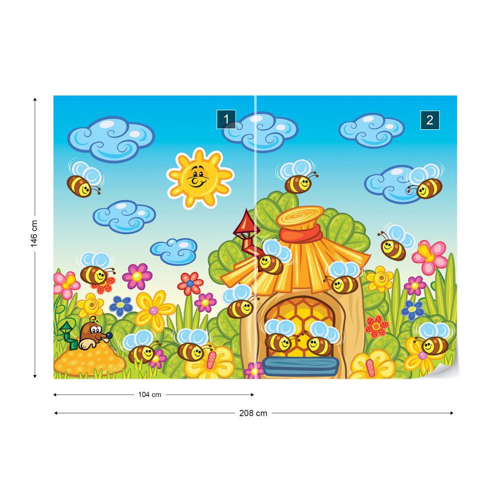 Fototapeta GLIX - Cartoon Bees And Sunshine + lepidlo ZDARMA Vliesová tapeta  - 208x146 cm - GLIX DECO s.r.o.