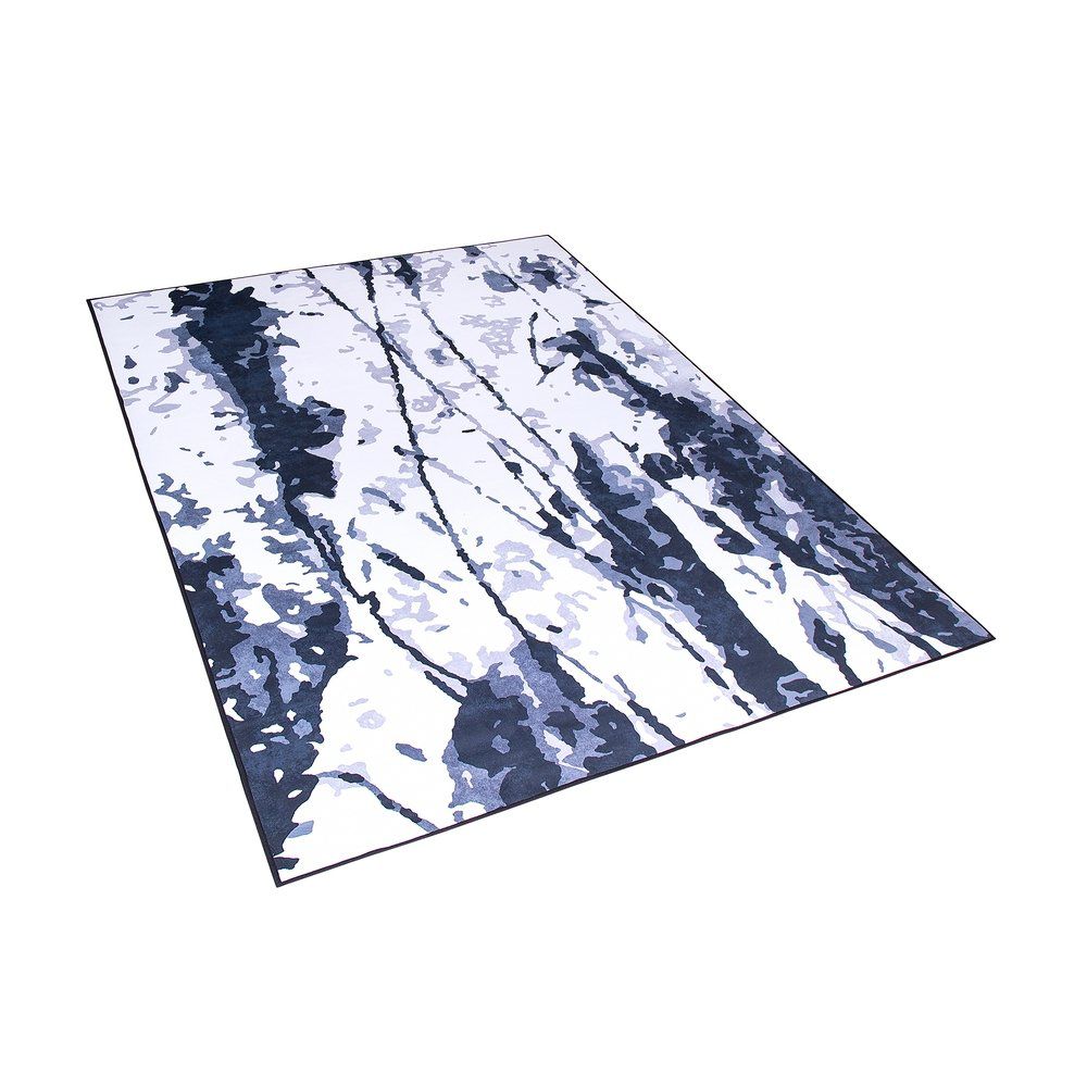 Krátkovlasý bílý koberec s abstraktním modrým vzorem 140 x 200 cm IZMIT - Beliani.cz