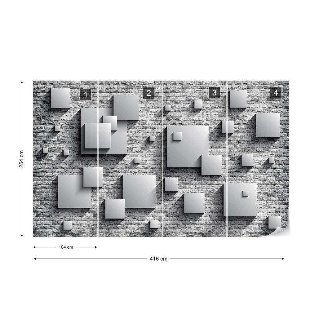 Fototapeta GLIX - 3D Squares Stone Wall Grey + lepidlo ZDARMA Vliesová tapeta  - 416x254 cm - GLIX DECO s.r.o.
