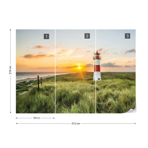 GLIX Fototapeta - Black And White Coastal Dunes Lighthouse Vliesová tapeta  - 312x219 cm - GLIX DECO s.r.o.