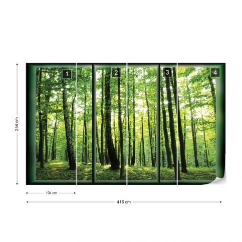 GLIX Fototapeta - Forest Trees Green Window View Vliesová tapeta  - 416x254 cm - GLIX DECO s.r.o.