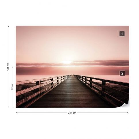 GLIX Fototapeta - Ocean Pier Pink Sunset Vliesová tapeta  - 254x184 cm - GLIX DECO s.r.o.