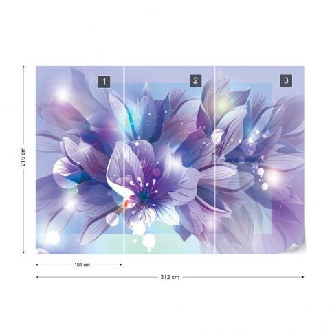 GLIX Fototapeta - Flowers Modern Blue And Purple Vliesová tapeta  - 312x219 cm - GLIX DECO s.r.o.