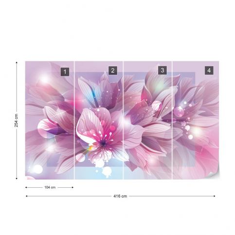 GLIX Fototapeta - Flowers Modern Pink And Purple Vliesová tapeta  - 416x254 cm - GLIX DECO s.r.o.
