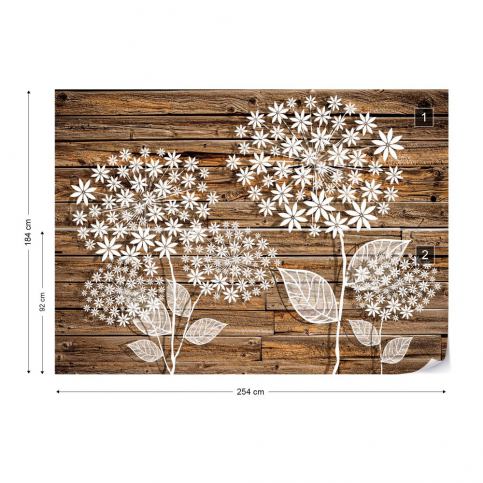 GLIX Fototapeta - Illustrated Floral Design Natural Wood Plank Texture Vliesová tapeta  - - GLIX DECO s.r.o.
