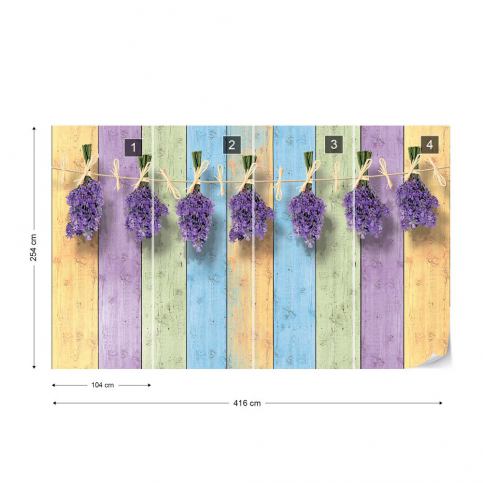 GLIX Fototapeta - Lavender Bunches On Purple Painted Wood Plank Wall Vintage Style Vliesová - GLIX DECO s.r.o.