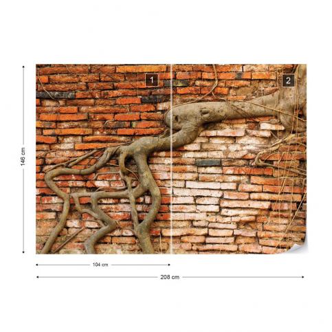 GLIX Fototapeta - Grunge Brick Wall Texture Tree Roots Vliesová tapeta  - 208x146 cm - GLIX DECO s.r.o.