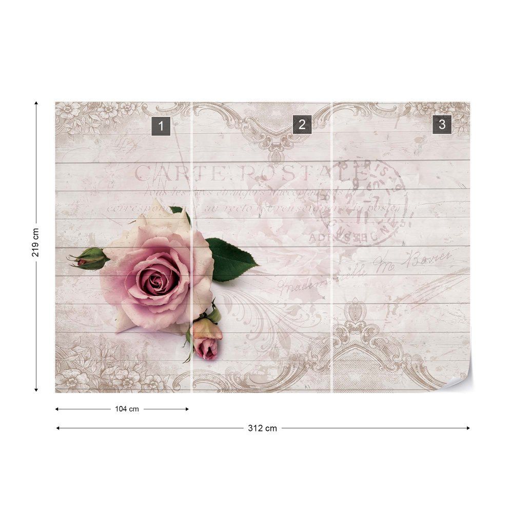 Fototapeta - Pink Rose Vintage Design White Wood Texture Vliesová tapeta  - 312x219 cm - GLIX DECO s.r.o.