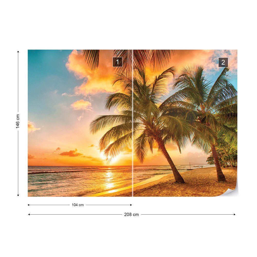 Fototapeta GLIX - Tropical Beach Sunset Palm Trees + lepidlo ZDARMA Vliesová tapeta  - 208x146 cm - GLIX DECO s.r.o.