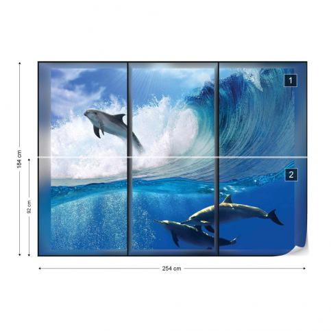 GLIX Fototapeta - Dolphins Sea Wave Window View Vliesová tapeta  - 254x184 cm - GLIX DECO s.r.o.
