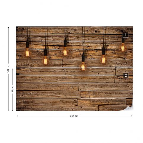 GLIX Fototapeta - Industrial Chic Retro Light Bulbs Wood Texture Vliesová tapeta  - 254x184 - GLIX DECO s.r.o.