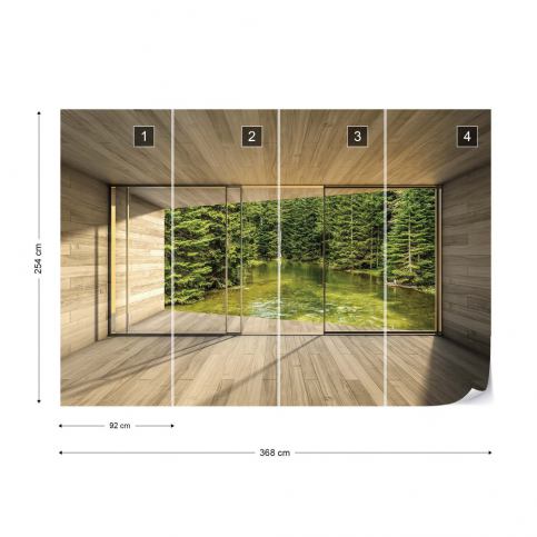 GLIX Fototapeta - Moderní okno s výhledem na lesní jezírko 3D Vliesová tapeta  - 368x254 - GLIX DECO s.r.o.