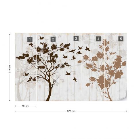 GLIX Fototapeta - Vintage Chic Cherry Blossom Wood Planks Vliesová tapeta  - 520x318 cm - GLIX DECO s.r.o.