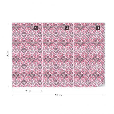 GLIX Fototapeta - Vintage Tiles Pattern Pink I. Vliesová tapeta  - 312x219 cm - GLIX DECO s.r.o.