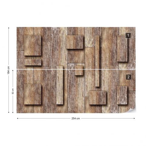 GLIX Fototapeta - Wood Planks Texture 3D Rectangles Vliesová tapeta  - 254x184 cm - GLIX DECO s.r.o.