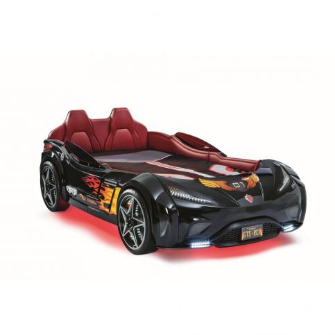 Černá dětská postel ve tvaru auta s červeným osvětlením Fast GTS Carbed Black - Bonami.cz
