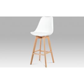 Barová židle CTB-801 plast / ekokůže / buk Autronic Bílá