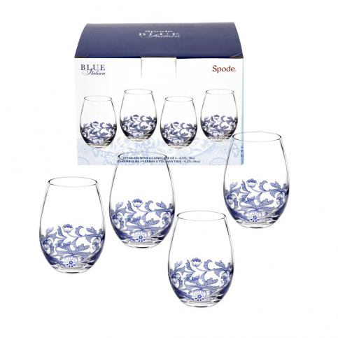 Sada 4 bílomodrých skleněných sklenic na víno bez nohy Spode Blue Italian, 570 ml - Bonami.cz