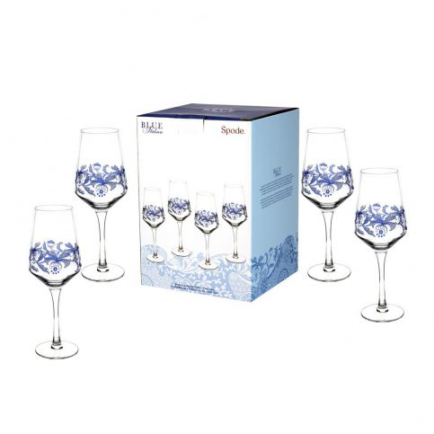 Sada 4 bílomodrých skleněných sklenic na víno Spode Blue Italian, 450 ml - Bonami.cz