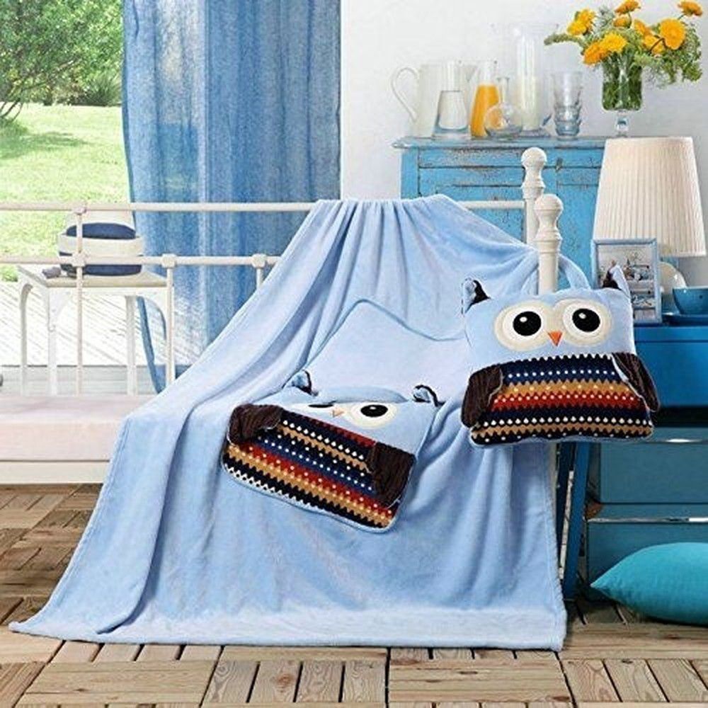 Světle modrá dětská deka z mikrovlákna DecoKing Cuties Owls, 110 x 160 cm - Bonami.cz