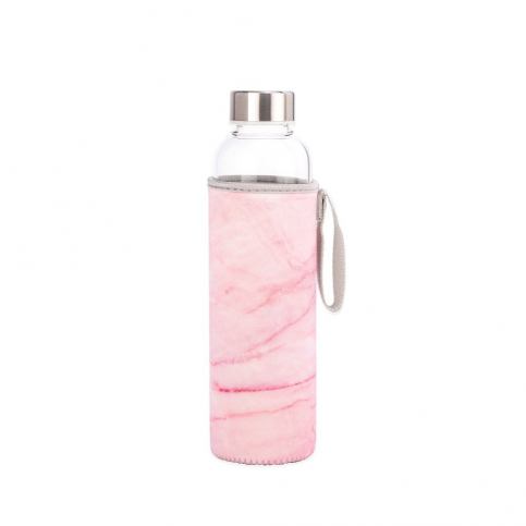 Skleněná láhev na vodu s růžovým obalem Kikkerland Marble, 600 ml - Bonami.cz