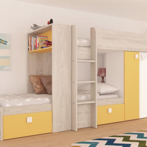 Patrová postel pro dvě děti Bo1 90x200 - žlutá - Nábytek aldo - NE