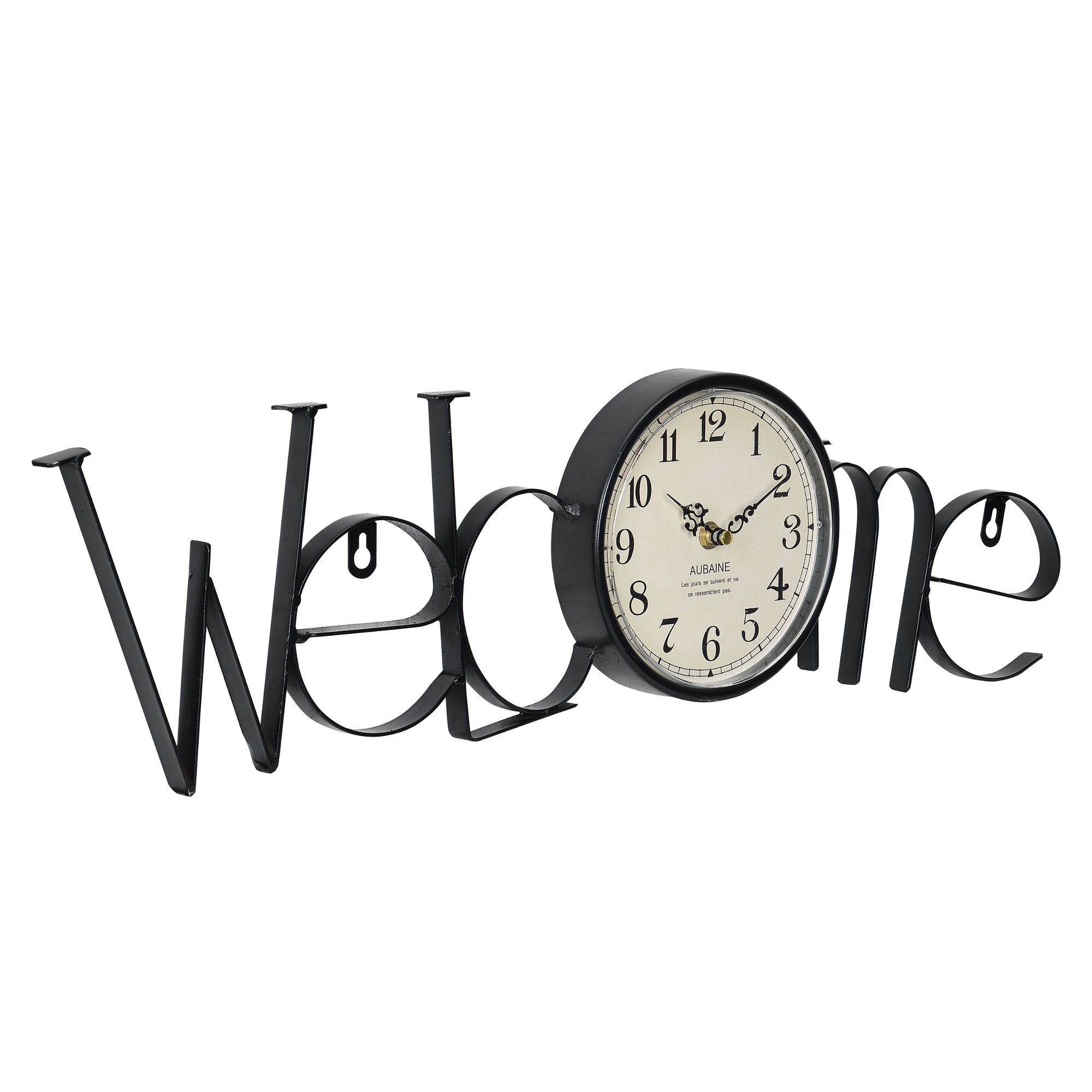 [en.casa]® Nástěnné hodiny nápis Welcome - analogové - 60,5 x 3,5 x 16,5 cm - barevné - H.T. Trade Service GmbH & Co. KG