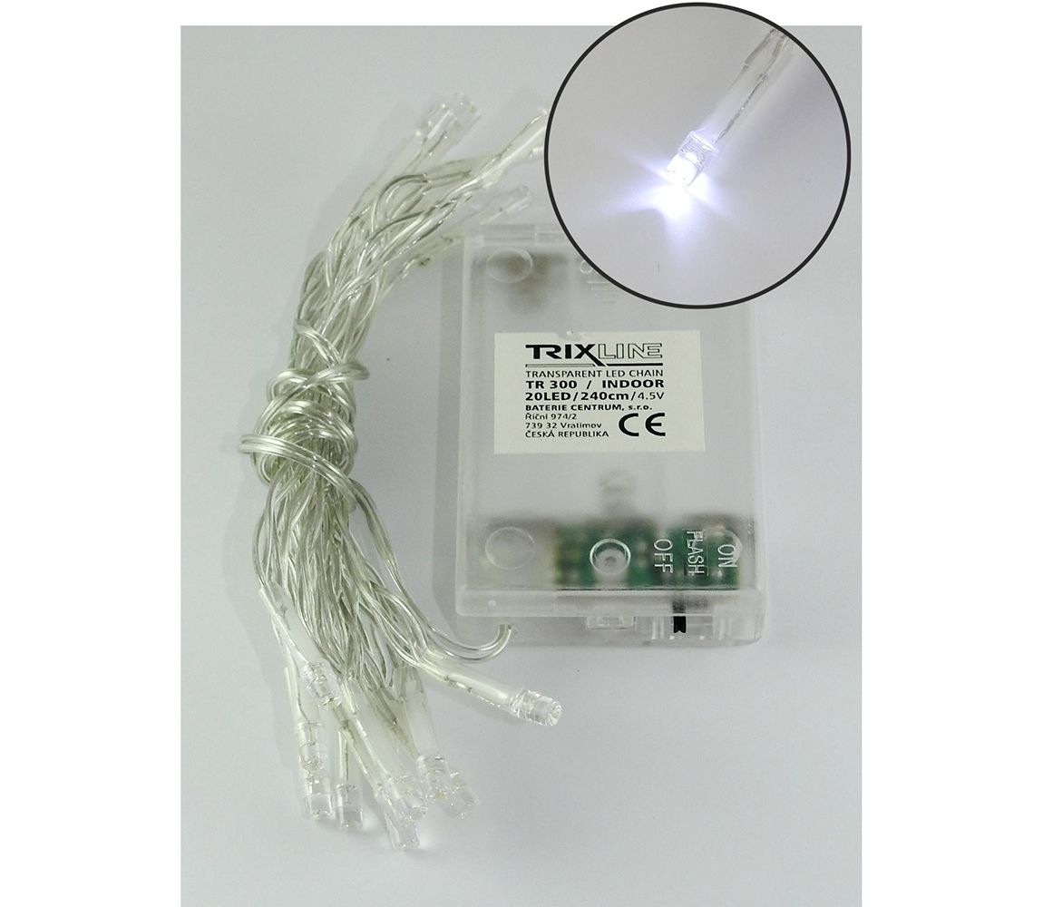  LED Vánoční řetěz 20xLED/2 funkce 2,4m studená bílá  -  Svět-svítidel.cz