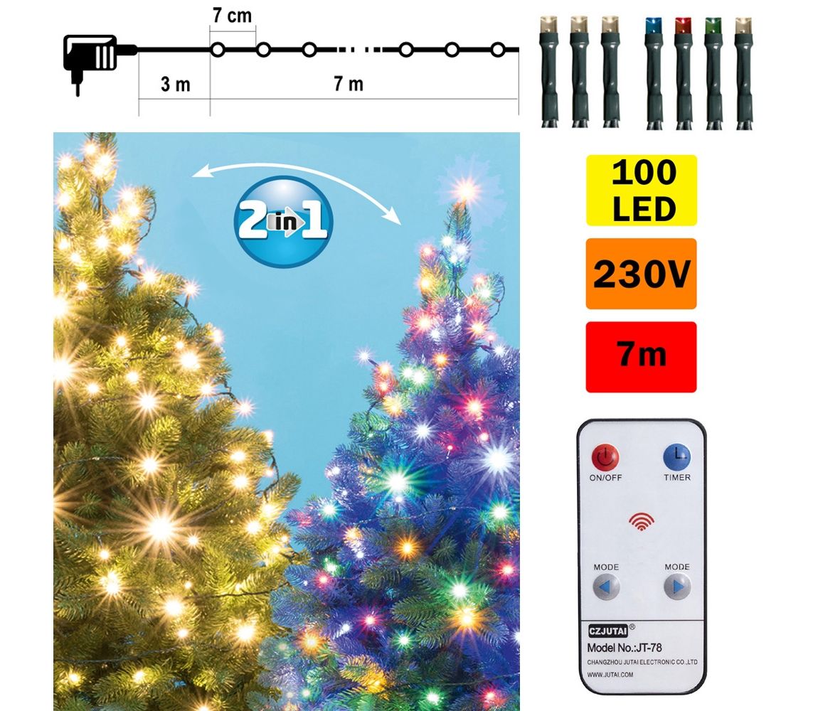  LED Vánoční venkovní řetěz 100xLED 10m IP44 teplá bílá/multicolor + DO  -  Svět-svítidel.cz