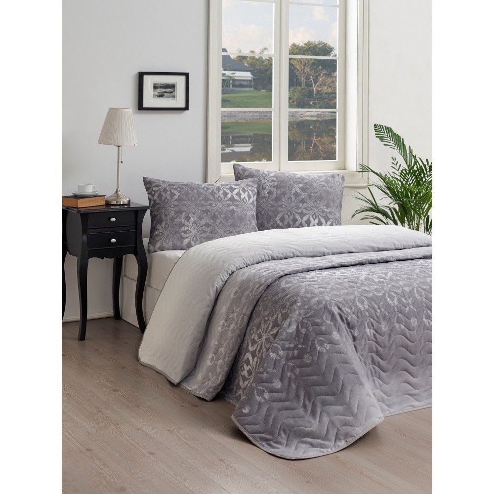 Set bavlněného přehozu přes postel a 2 povlaků na polštáře EnLora Home Twed Grey, 200 x 220 cm - Bonami.cz