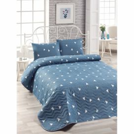 Set bavlněného modrého přehozu přes postel a 2 povlaků na polštáře Lesso Duro, 200 x 220 cm