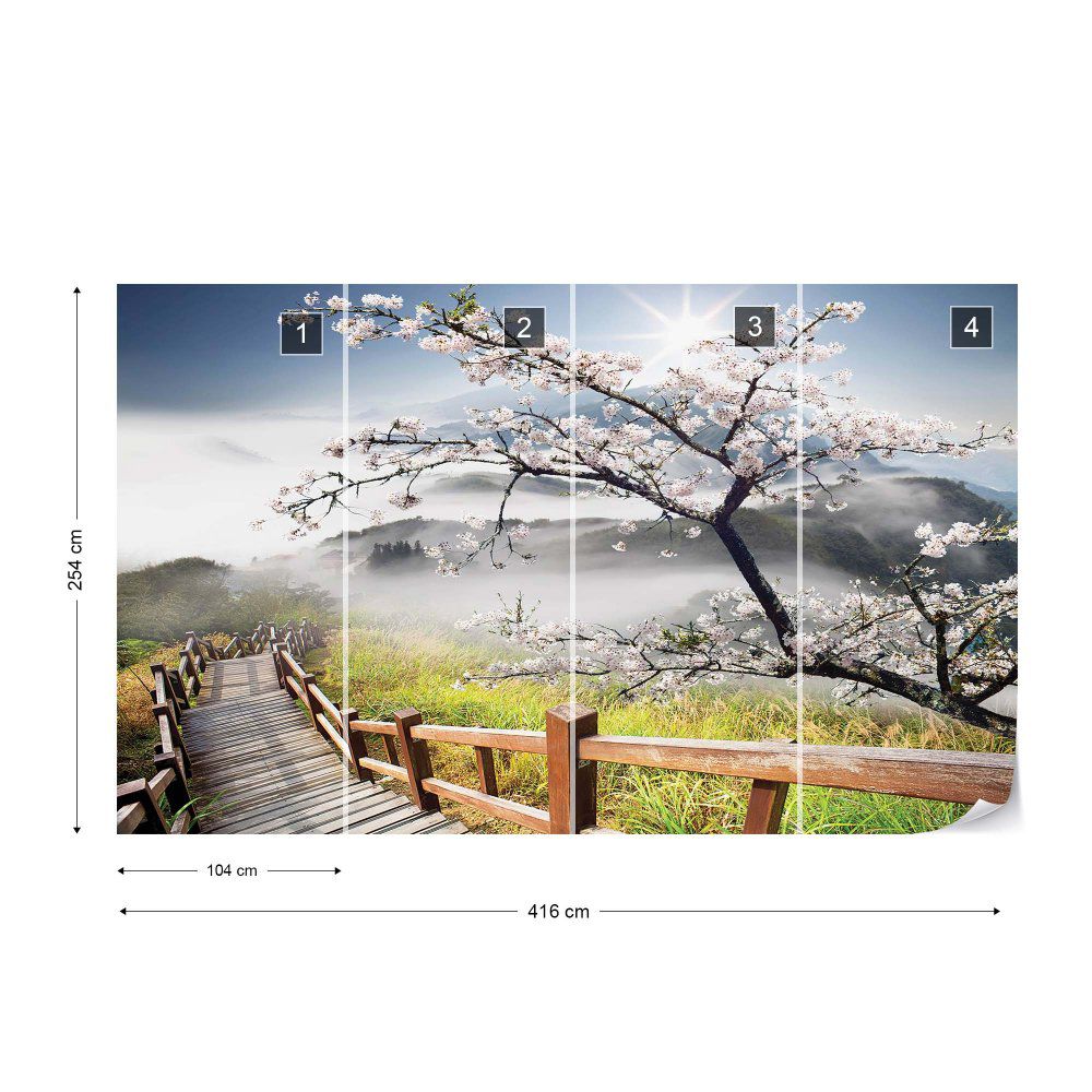Fototapeta GLIX - Cherry Blossom Mountain Path + lepidlo ZDARMA Vliesová tapeta  - 416x254 cm - GLIX DECO s.r.o.