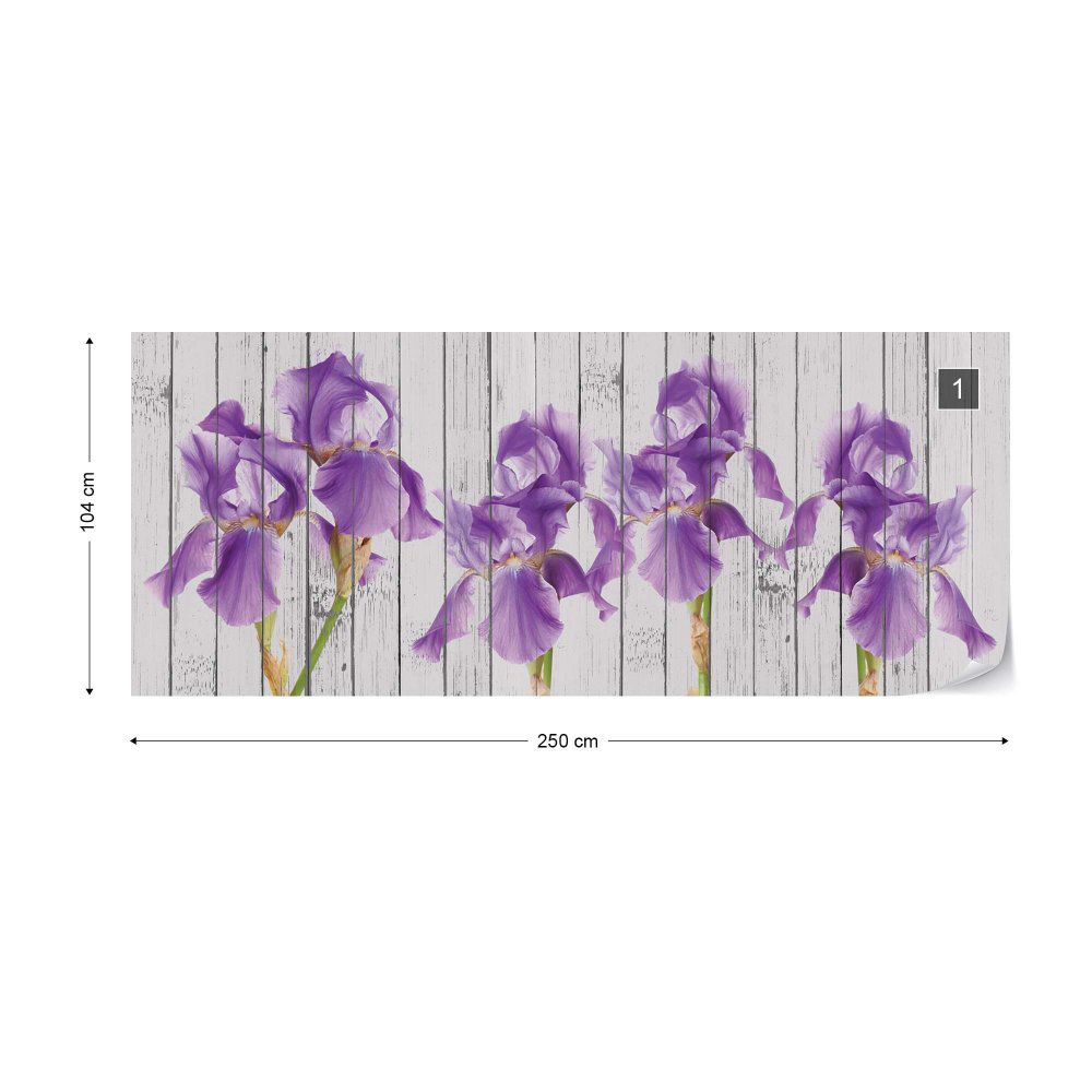 Fototapeta GLIX - Wood Planks And Purple Flowers Vintage Chic + lepidlo ZDARMA Vliesová tapeta  - 250x104 cm - GLIX DECO s.r.o.