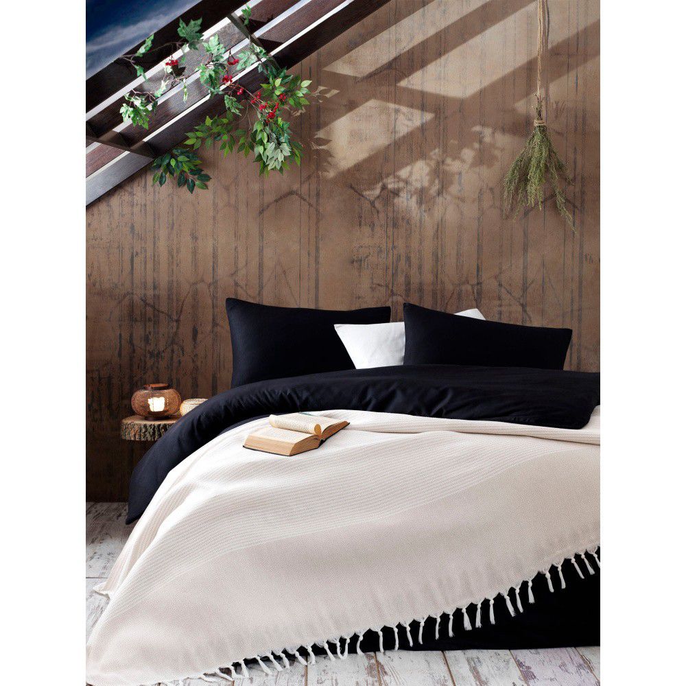 Světle béžový bavlněný přehoz přes postel Galina Beige White, 220 x 240 cm - Bonami.cz