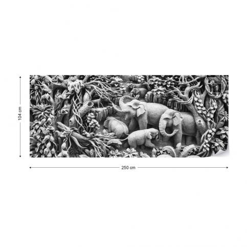 GLIX Fototapeta - 3D Carved Wood Jungle Elephants Black And White Vliesová tapeta  - 250x104 - GLIX DECO s.r.o.