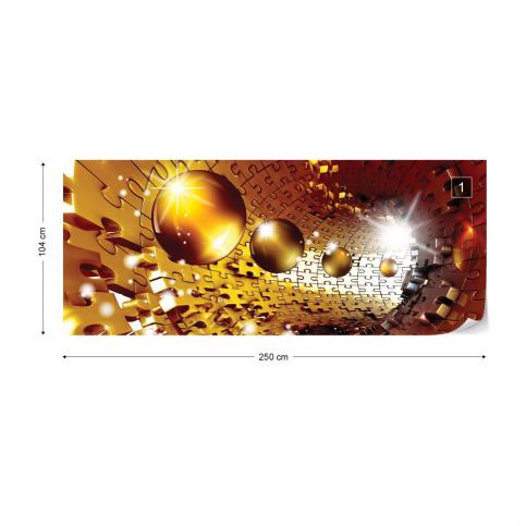 GLIX Fototapeta - 3D Puzzle Tunnel Modern Design Gold Vliesová tapeta  - 250x104 cm - GLIX DECO s.r.o.