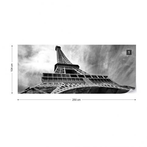 GLIX Fototapeta - Black And White Eiffel Tower Paris Vliesová tapeta  - 250x104 cm - GLIX DECO s.r.o.