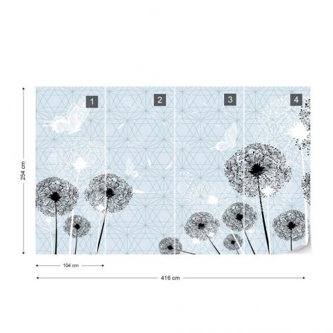 GLIX Fototapeta - Modern Dandelions And Butterflies Design Light Lue Vliesová tapeta  - 416x254 - GLIX DECO s.r.o.