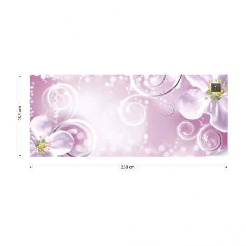 GLIX Fototapeta - Pink Flowers Sparkles Vliesová tapeta  - 250x104 cm - GLIX DECO s.r.o.