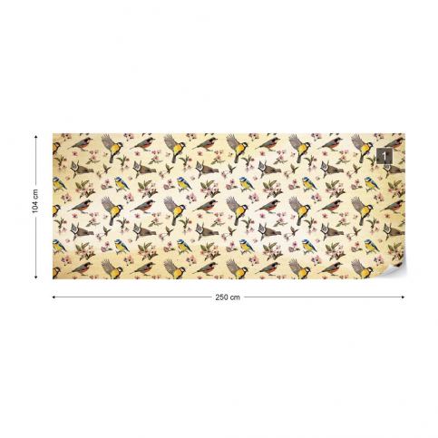 GLIX Fototapeta - Vintage Bird Pattern Sepia Vliesová tapeta  - 250x104 cm - GLIX DECO s.r.o.